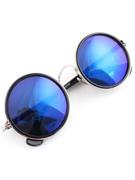 silver blue round sunglasses